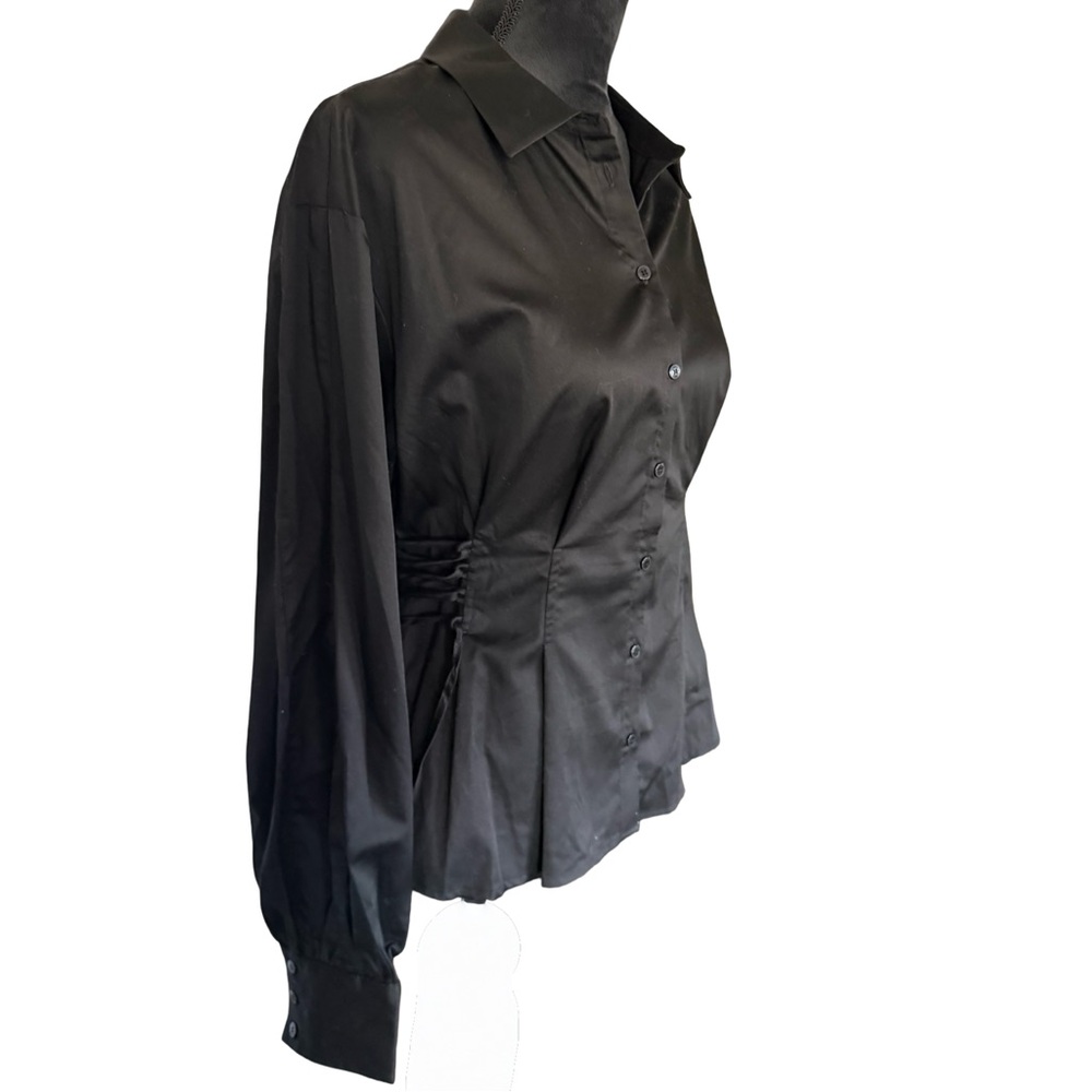 GUESS Black Lace Up Waist Button Down Blouse Size M Cotton Peplum Top NWT - Picture 3 of 8